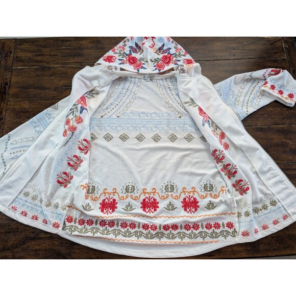 Adore Embroidered Full-zip Hoodie Large White Floral Flowers Boho Colorful - Picture 11 of 13
